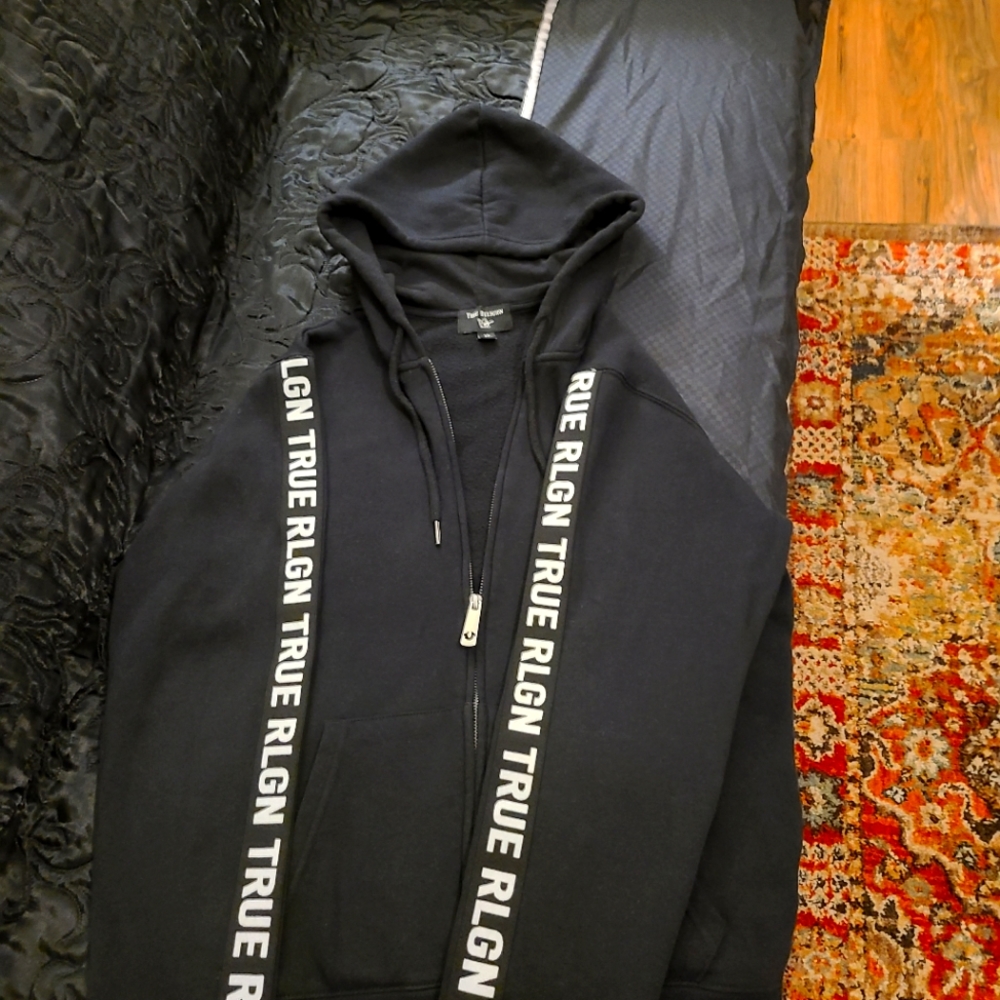Black True Religion zip-up hoodie, Men's Sm.